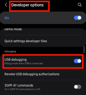 Aktifkan USB Debugging pada Developer Options